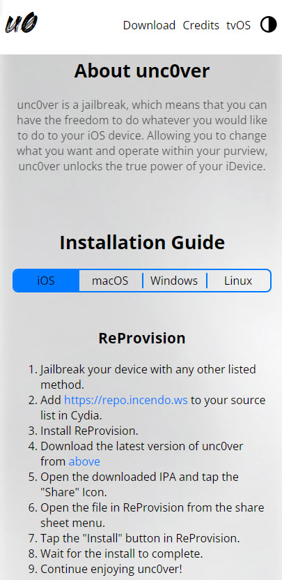 unc0ver操作界面