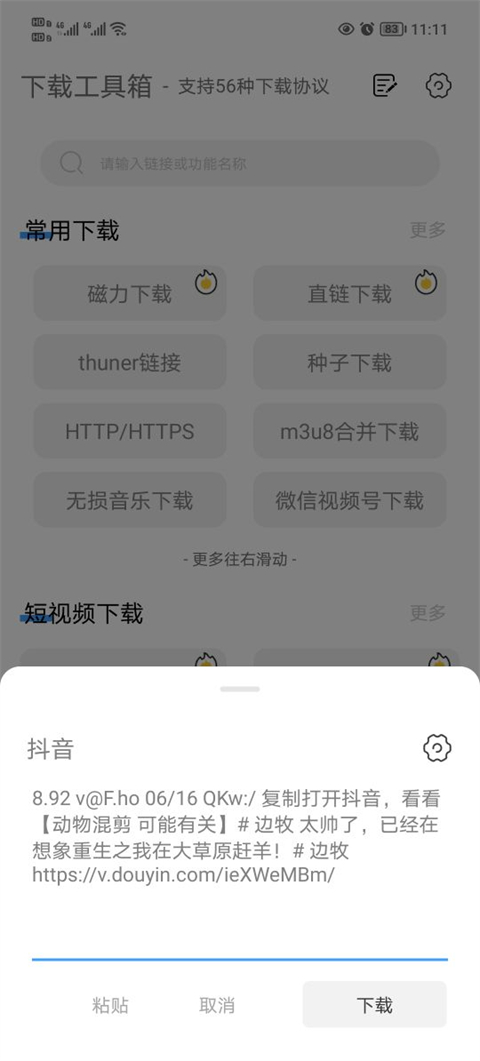 下载工具箱视频链接粘贴示例